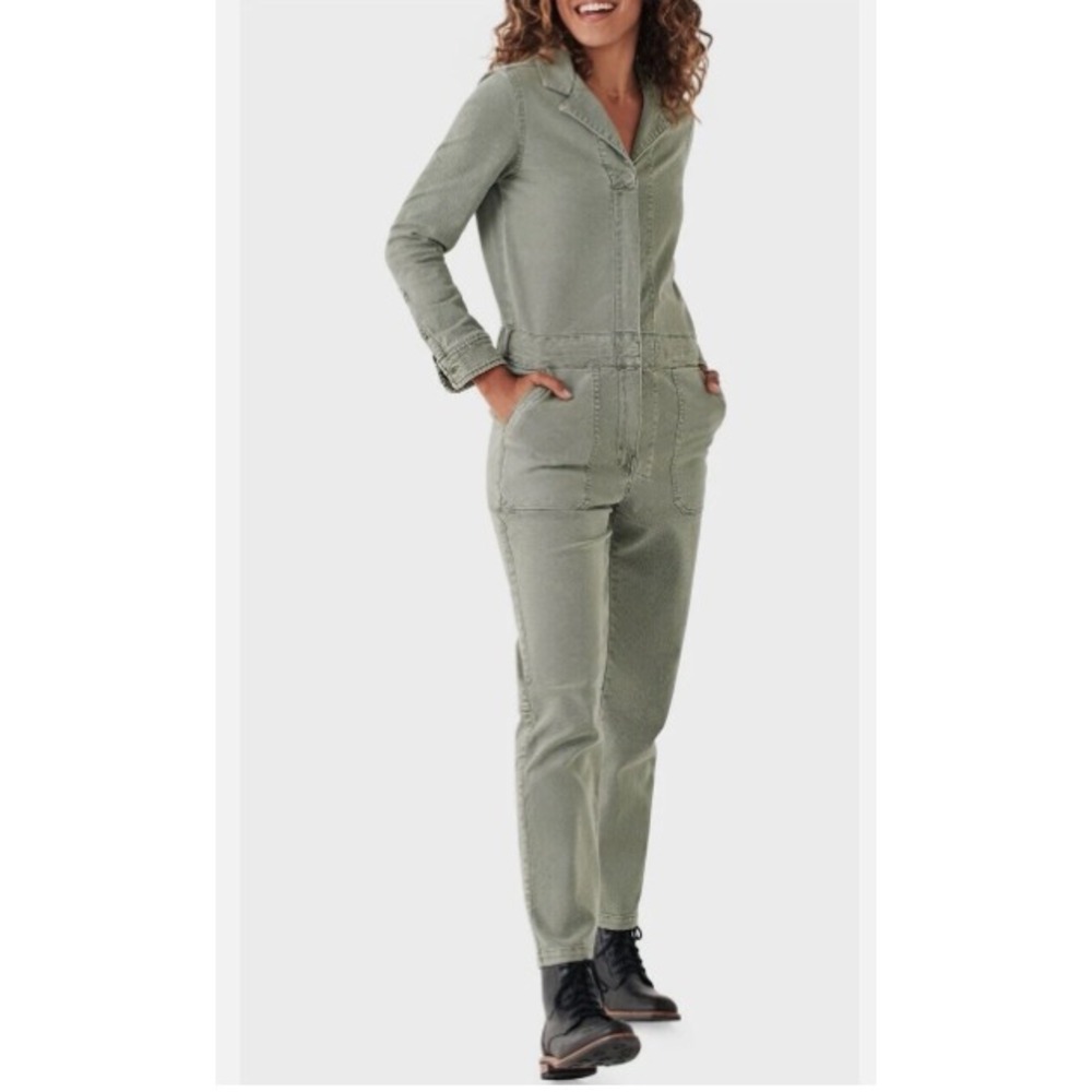 Faherty Organic Cotton Utility Jumpsuit Small Sage Green Boho Workwear Romper